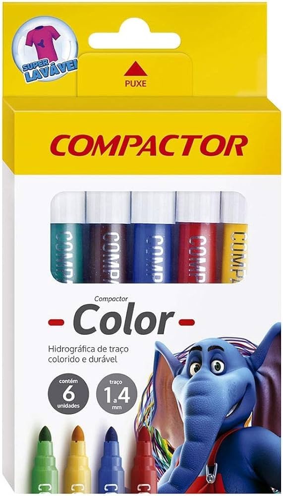 Canetas Hidrográficas Color Jumbo - 6 Cores - Compactor 