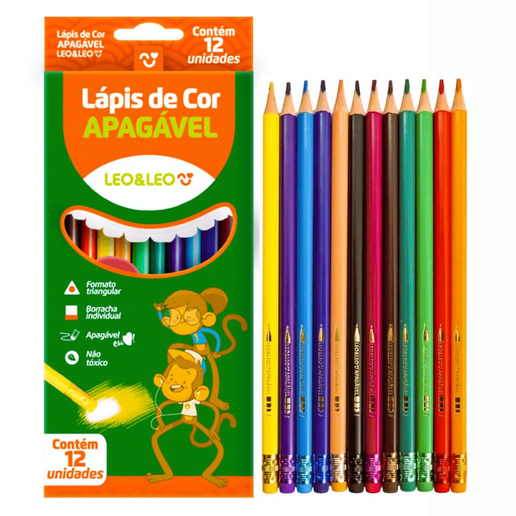 Lápis de Cor - 12 Cores Apagáveis - Leo&Leo