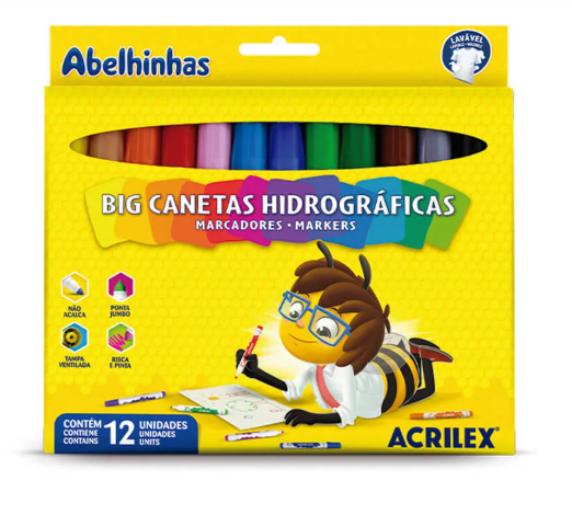 Caneta Hidrográfica Acrilex Big 12 Cores