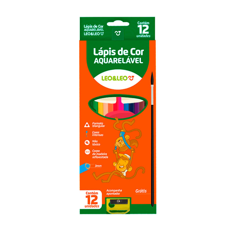 Lápis de Cor Aquarelável 12 Cores - Leo&Leo 