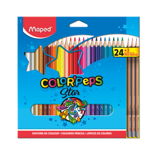 Lápis De Cor Color'Peps Star 24 Cores + 3 Lápis Grafite – Maped 