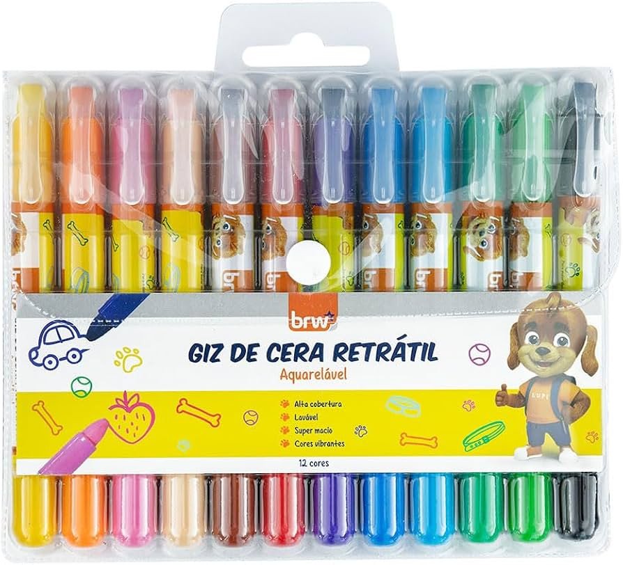 Giz de Cera Retrátil 12 Cores - BRW