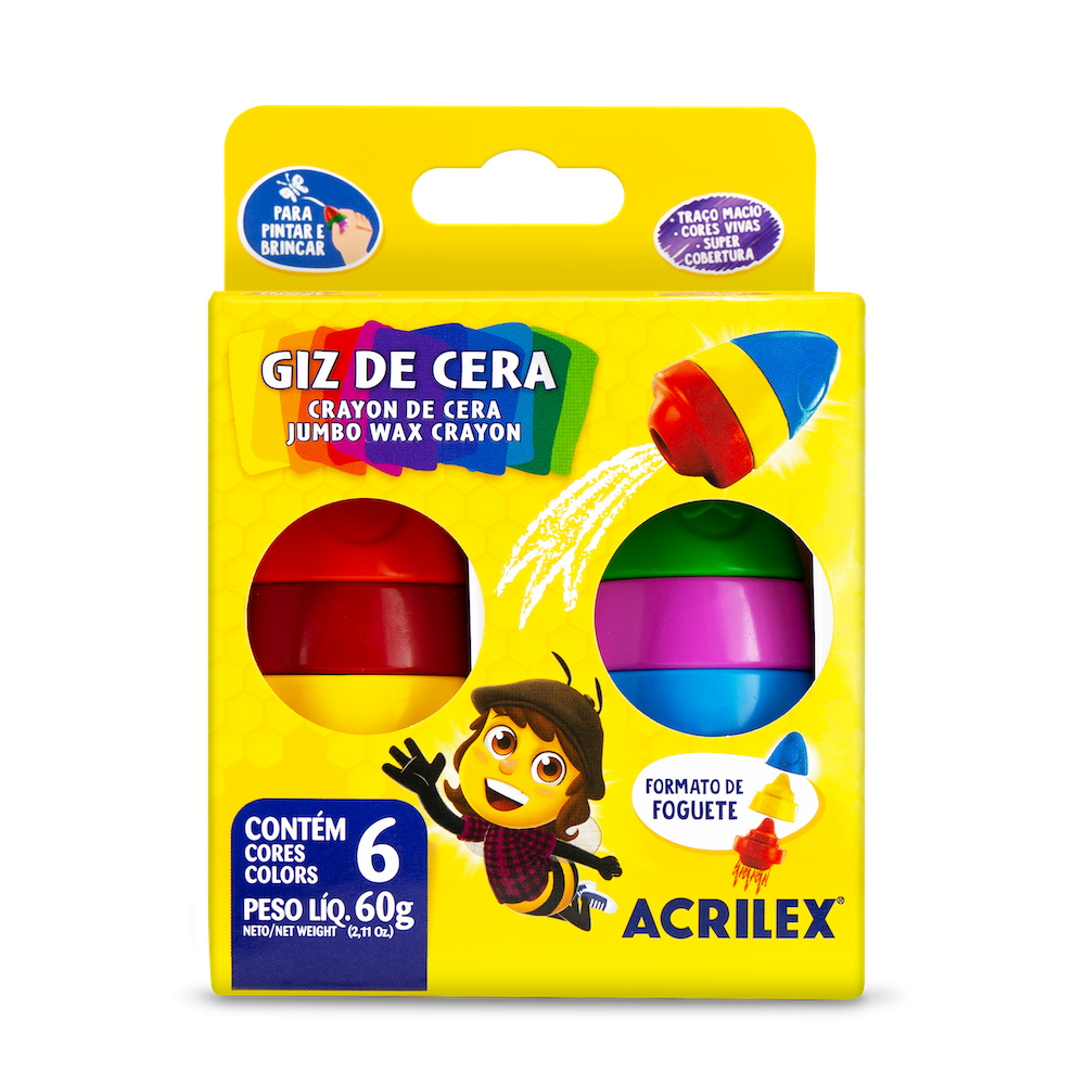 Giz de Cera Jumbo Foguete - 6 Cores - Acrilex