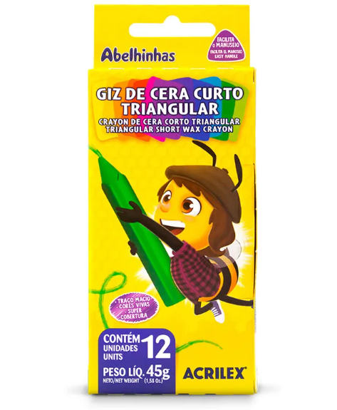 Giz de Cera Curto Triangular 12 Cores - Acrilex