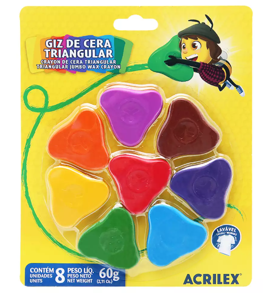 Giz De Cera 8 Cores Triangular Acrilex