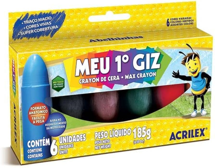 Giz de Cera Jumbo 6 Cores - Acrilex Meu Primeiro Giz