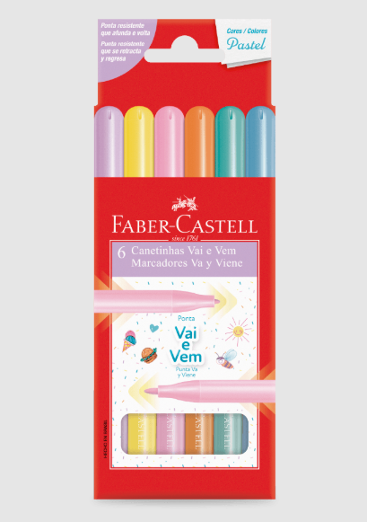 Canetinha Hidrográfica Faber-Castell Vai e Vem Tons Pastel 6 Cores 