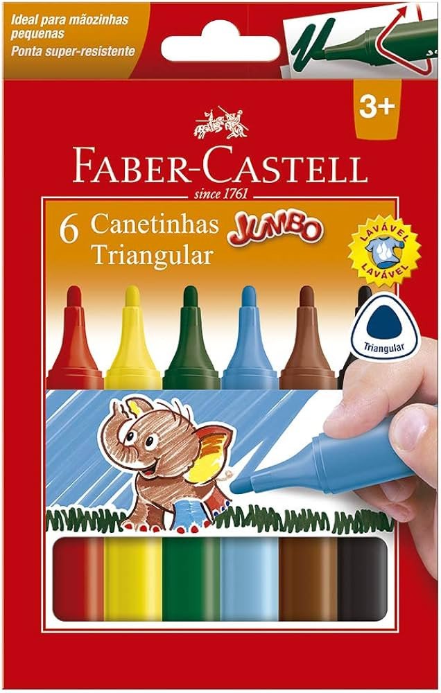 Caneta Hidrográfica 6 Cores Jumbo Triangular - Faber Castell