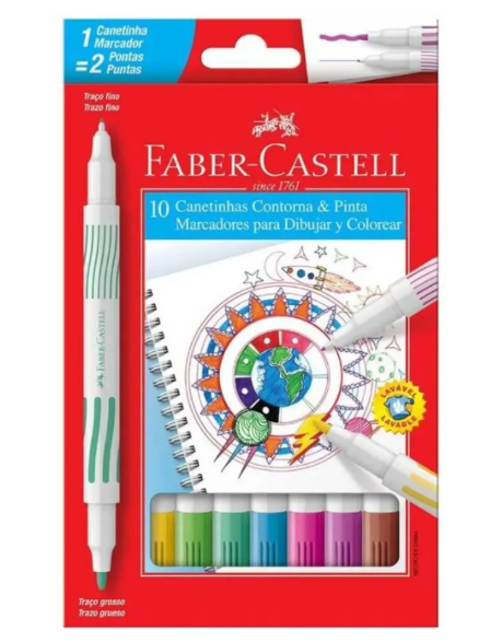 Canetinha Hidrográfica Faber-Castell Contorna&pinta 10 Cores
