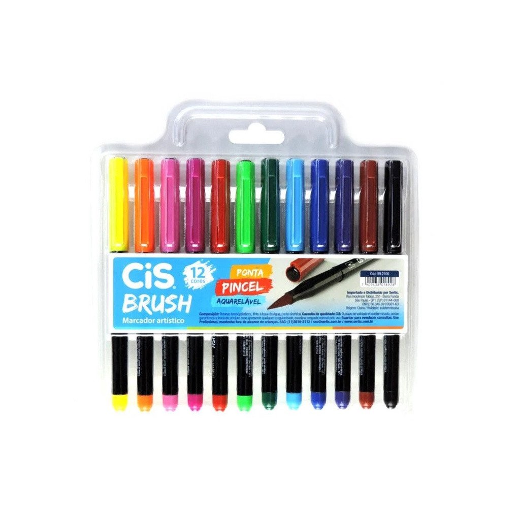 Kit Marcador Artístico Brush Pen Cis 12 Cores Aquarelável