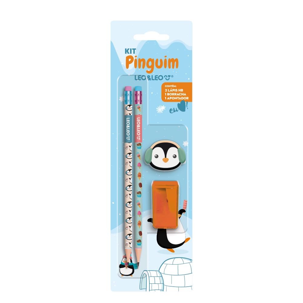 Kit Lápis HB Pinguim com Borracha e Apontador | Leo&Leo