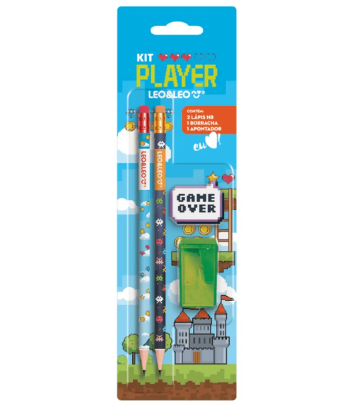 Kit Lápis HB Player com Borracha e Apontador | Leo&Leo