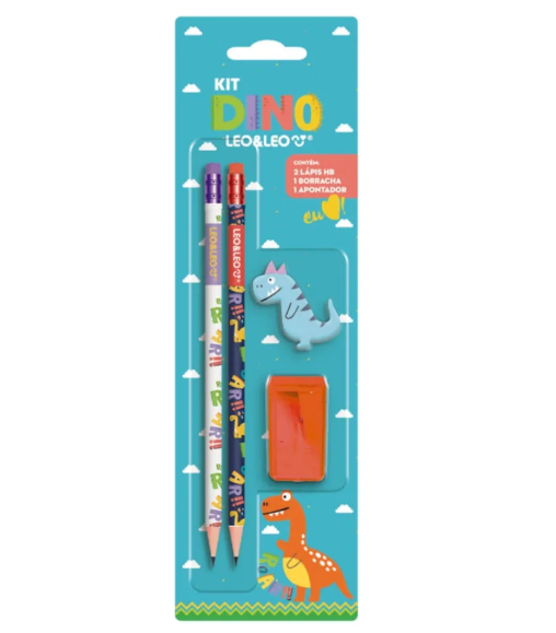 Kit Lápis HB Dino com Borracha e Apontador | Leo&Leo