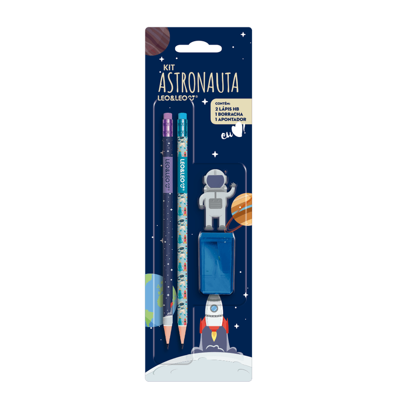Kit Lápis HB Astronauta com Borracha e Apontador | Leo&Leo