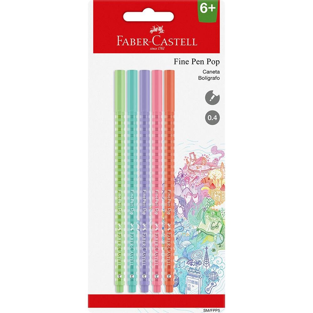 Caneta Fine Pen Pop Pastel 0.4mm Faber-Castell BT 5 UN