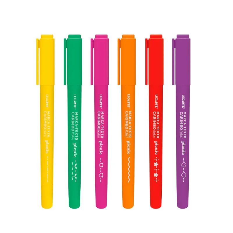 Marca-Texto Carimbo Roller Picnic 6 Cores - Leoarte