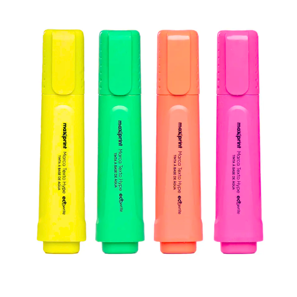 Caneta Marca Texto Maxprint Ecowrite Hype Neon (4 Unidades)
