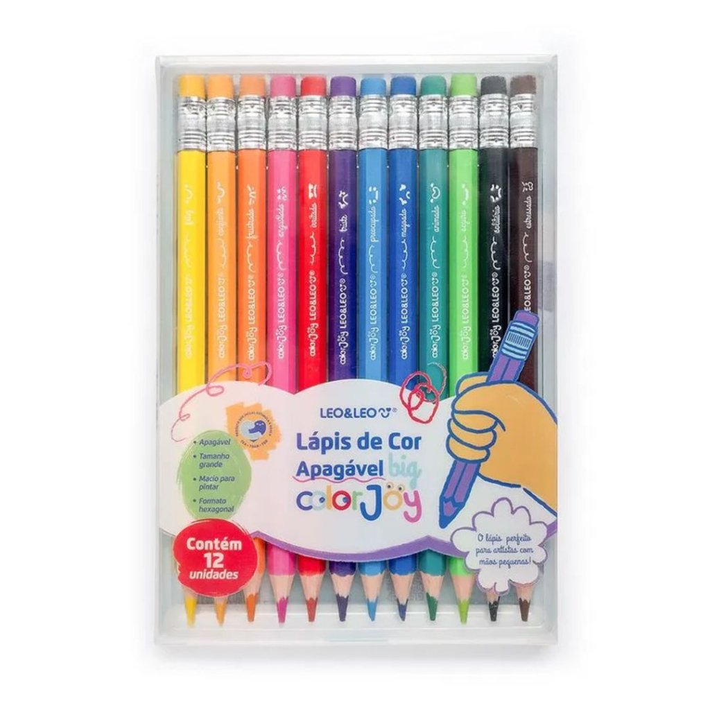 Lápis de Cor Apagável Jumbo 12 Cores Leo&Leo
