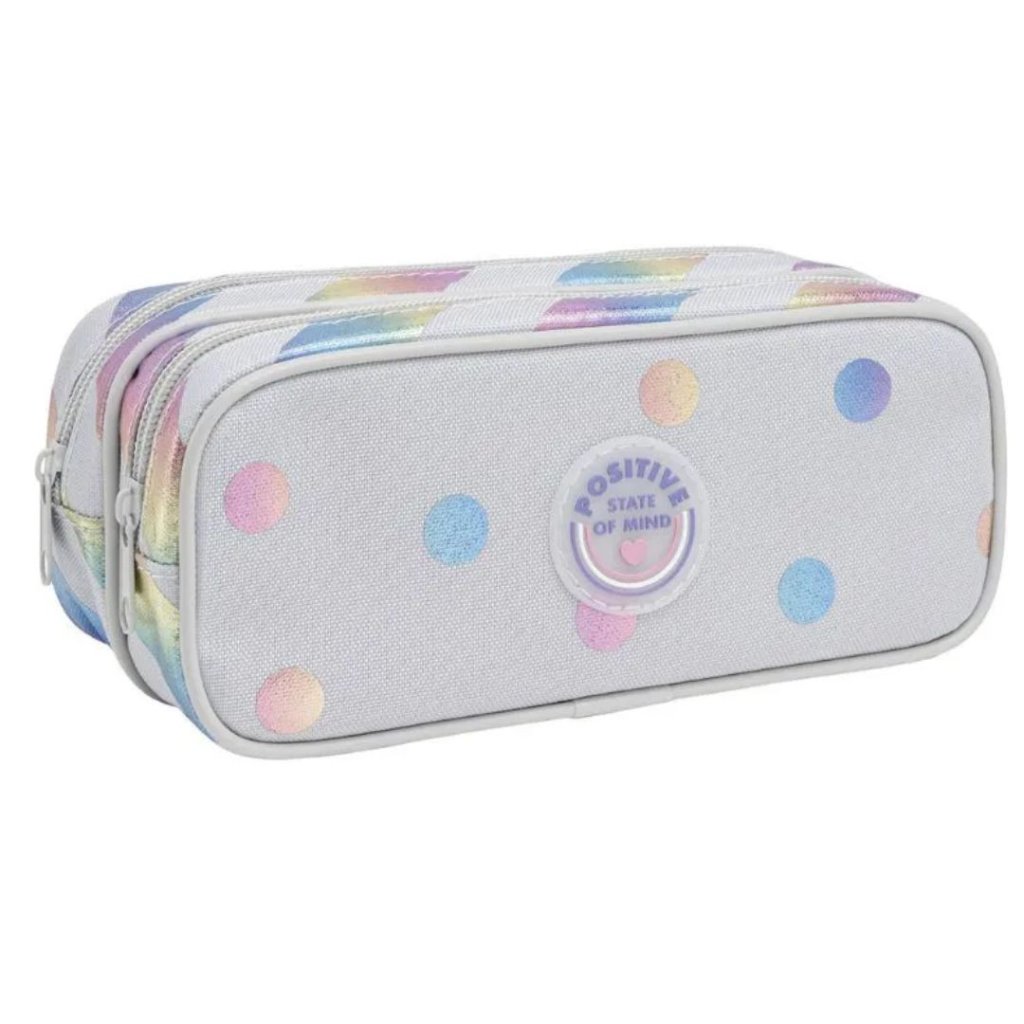 Estojo Porta Lápis Tilibra Dots Rainbow - Dois Zíperes