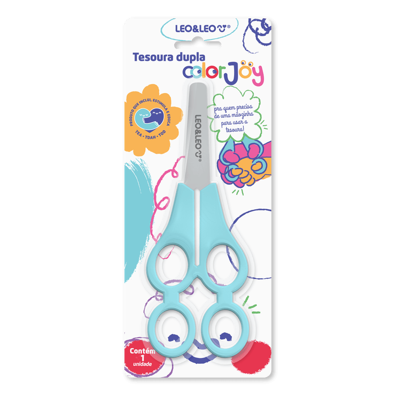 Tesoura Escolar Dupla Color Joy Leo&Leo