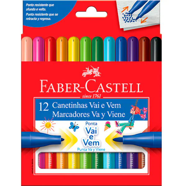 Canetinha Vai e Vem 12 cores Faber-Castell