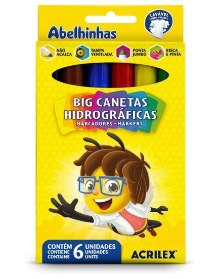 Caneta Hidrográfica Jumbo 6 Cores Acrilex 