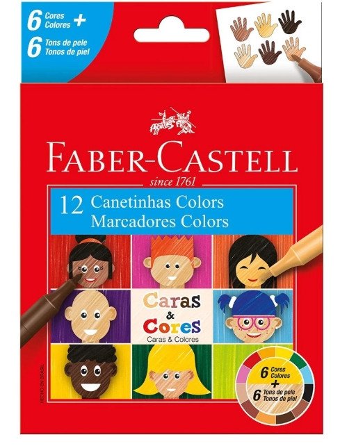 Canetinha Hidrocor Tons de Pele Caras e Cores -12 Cores Faber Castell