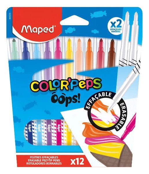 Canetinha Hidrocor Apagável Maped Oops- 12 Cores