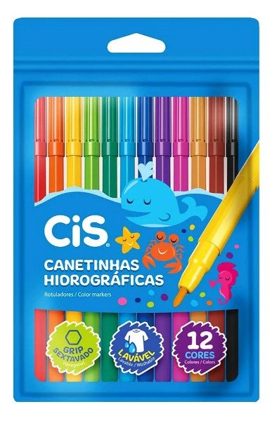 Canetinha Hidrografica Sextavado Lavavel - 12 cores cis