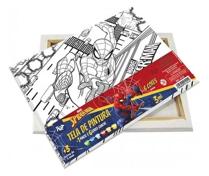Kit Tela De Pintura Homem Aranha Com Tinta Guache E Pincel