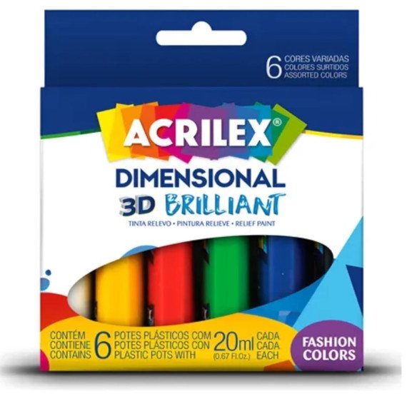Tinta Dimensional Brilliant Conjunto com 6 Cores, Acrilex