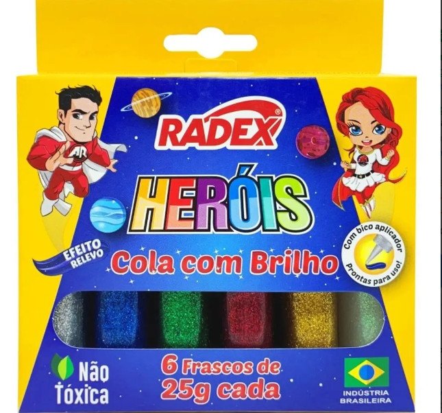 Cola Com Glitter Tubo 25g. 6 Cores Estojo