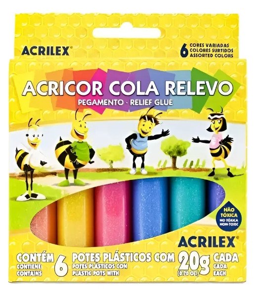 Acricor Cola Relevo Acrilex Com 06 Cores Coloridas 20g