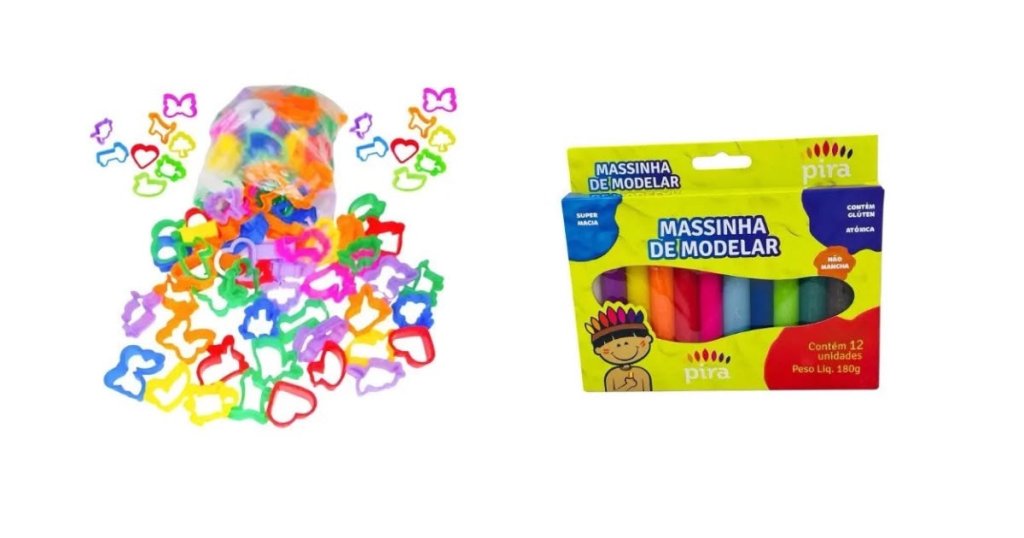 Massinha de modelar  12 cores + 5 forminhas  - Pira