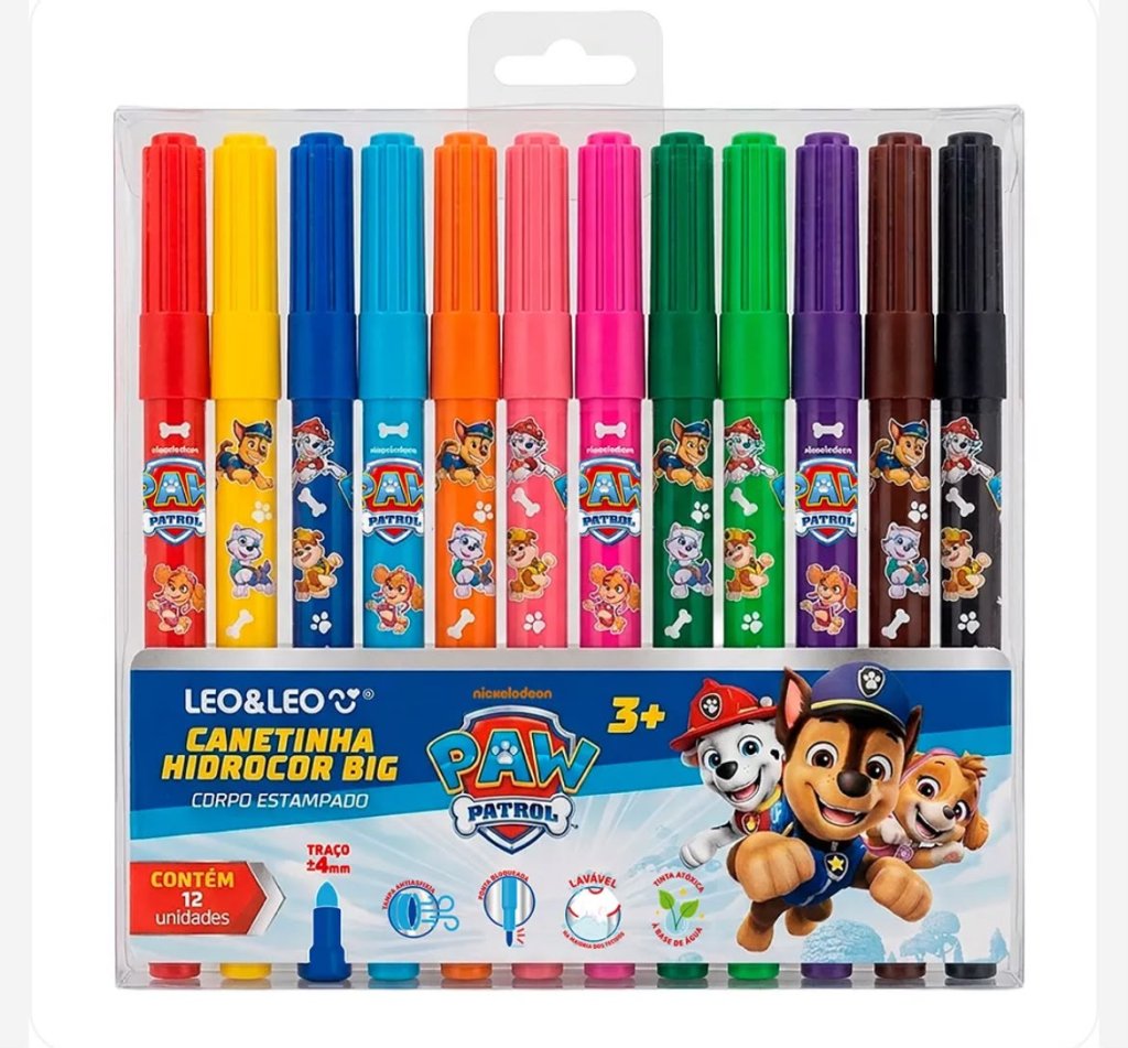 Canetinha Jumbo 12 CORES Corpo estampado (PATRULHA CANINA) - LEO&LEO