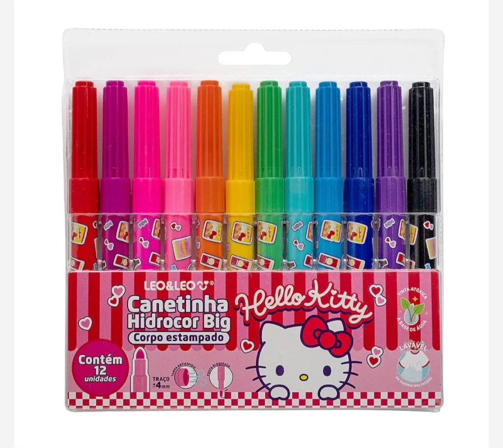 Canetinha (12 CORES) corpo estampado HELLO KITTY - LEO&LEO