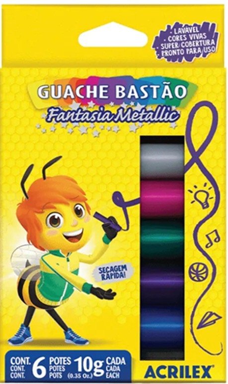 Tinta guache bastão metalica -6 cores ACRILEX