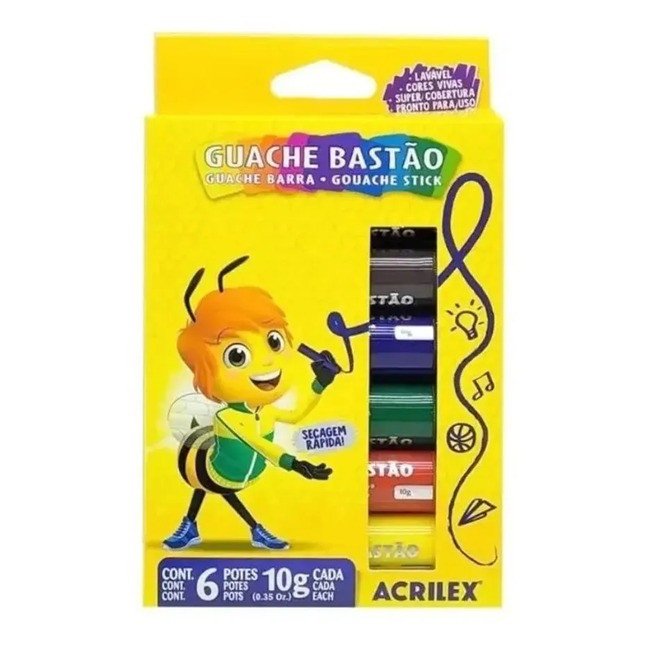 Tinta guache bastão - 6 cores ACRILEX