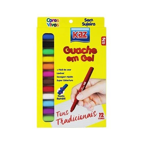 Tinta guache bastão - 12 cores KAZ