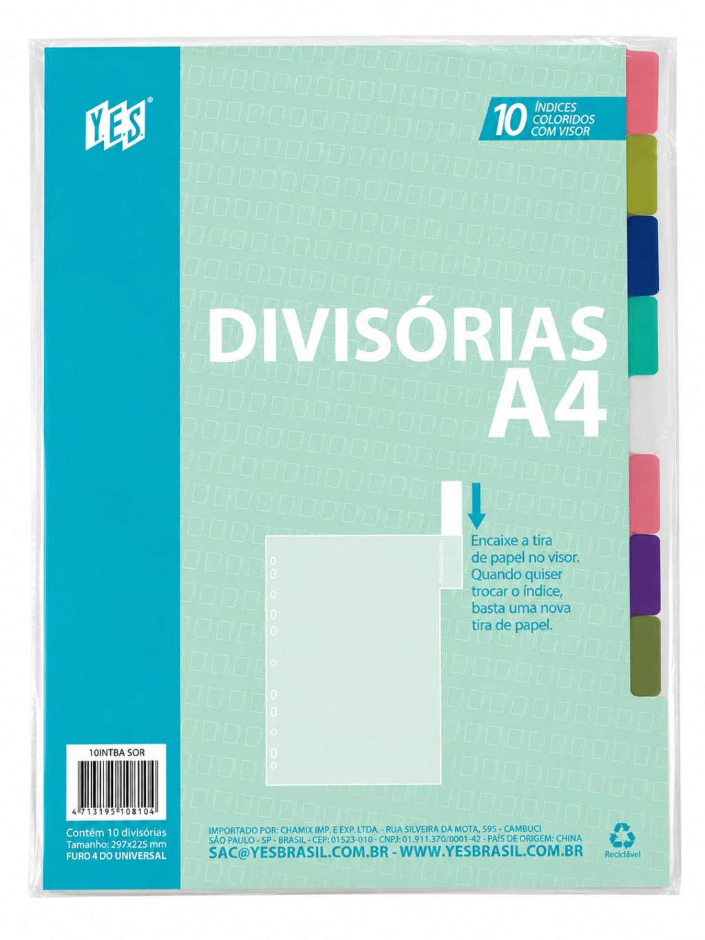 Divisoria para fichario (10 divisoes ) multicolor