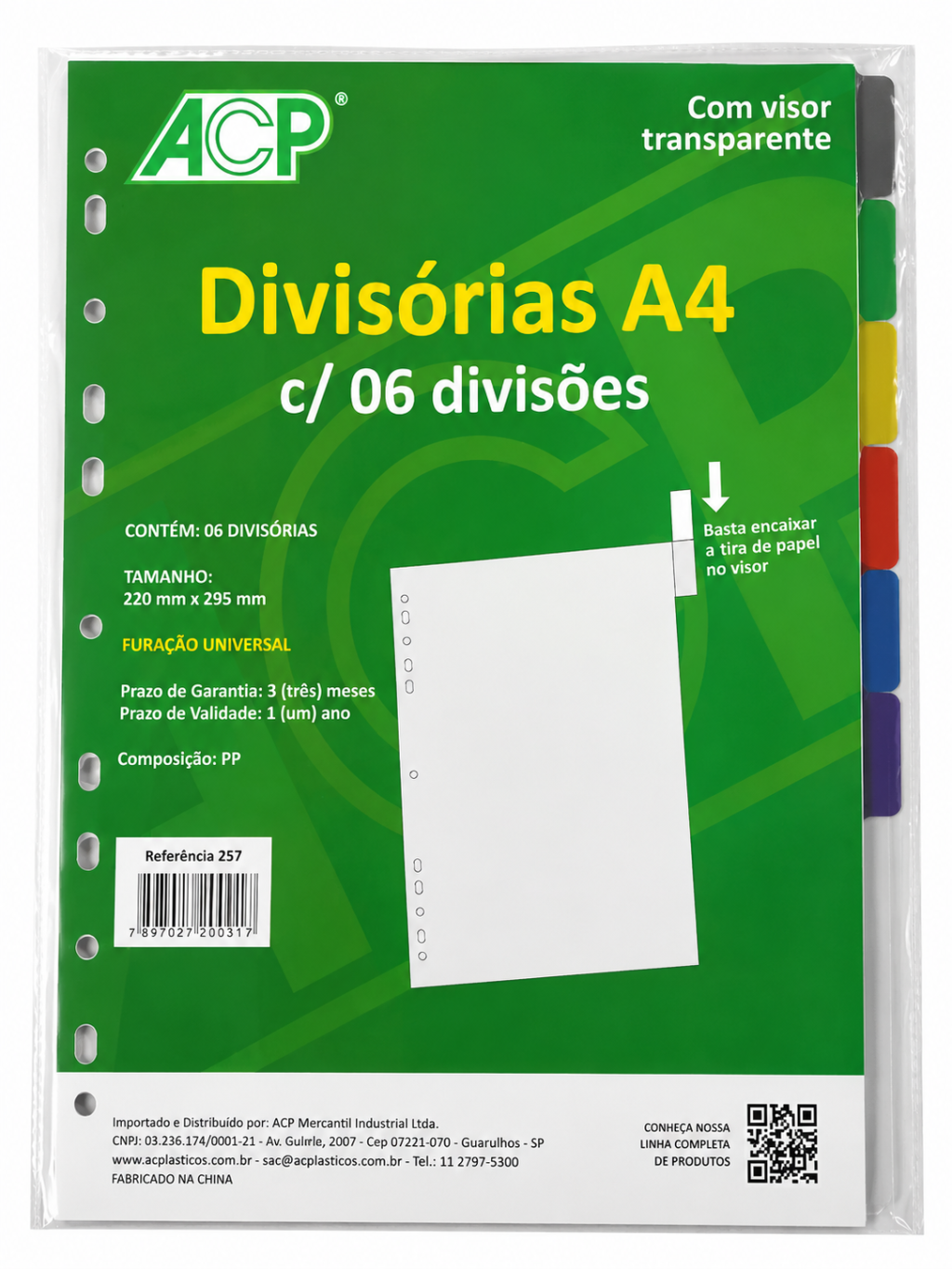 Dovisoria para fichario (6 divisorias) transparente