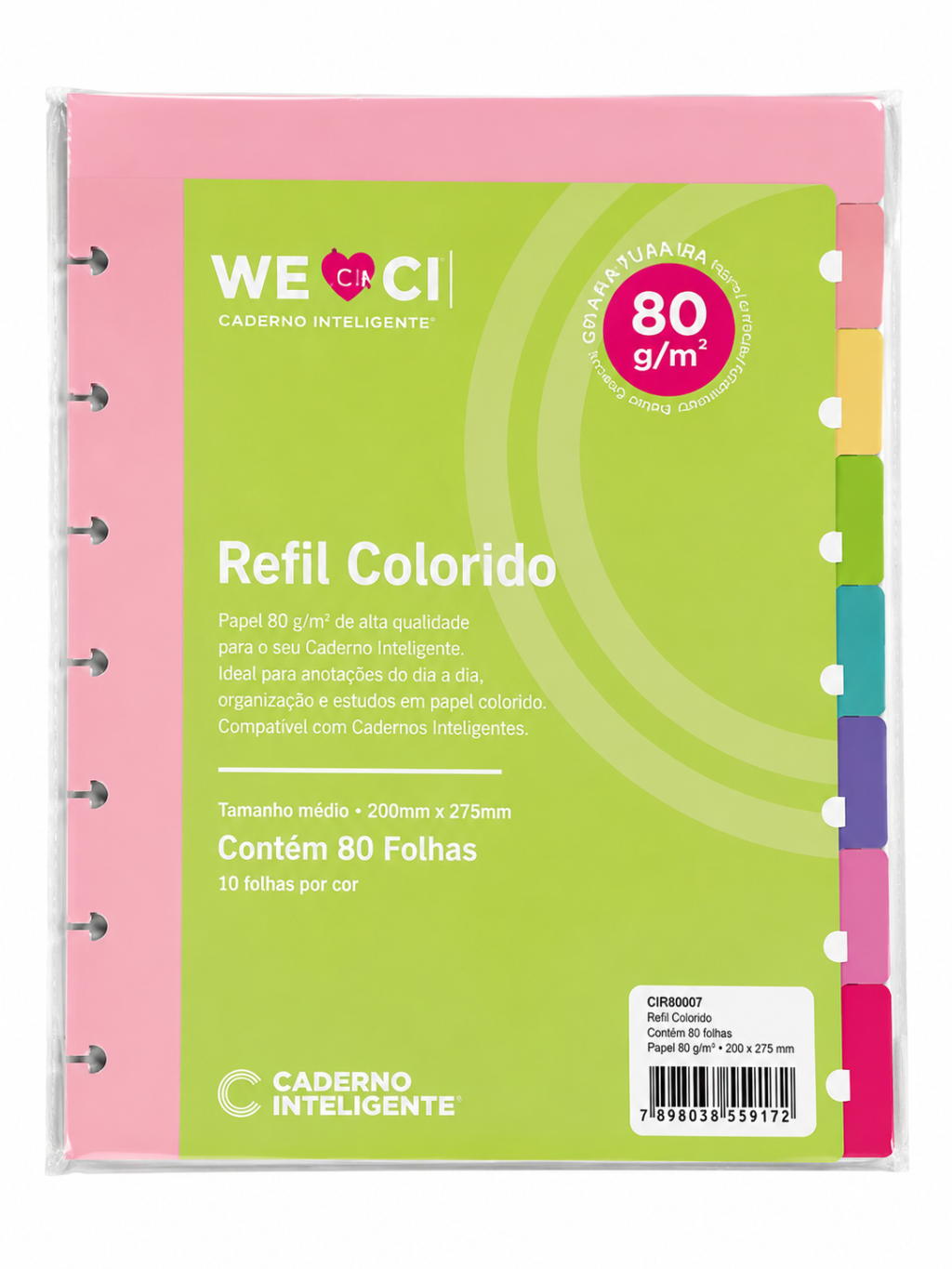 Refil COLORIDO caderno disco (50 folhas) 9 furos