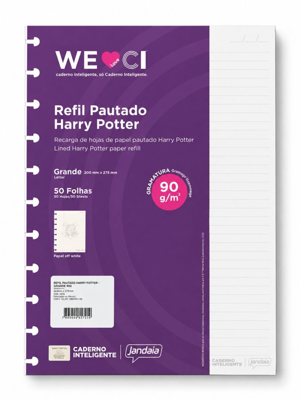 Refil para caderno disco HARRY POTTER (50 FOLHAS) 11 FUROS