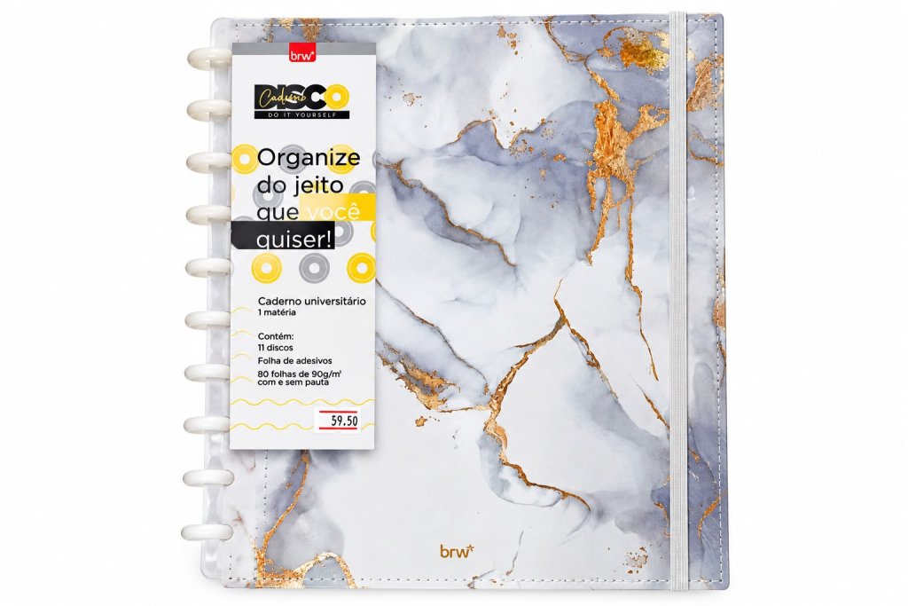 Caderno inteligente MARMORIZADO (80 FOLHAS) 11 FUROS