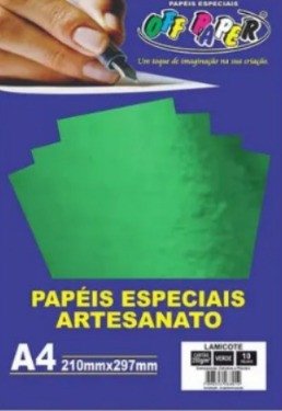 Pacote de papel LAMICOTE VERDE A4 250g (10 FOLHAS) - OFF PAPER ESCOLHA A COR