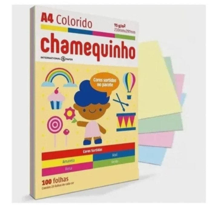 Papel A4 chamequinho PACOTE (MULTICOLOR) (100 FOLHAS)