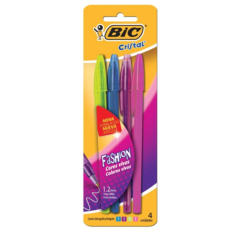 CANETA BIC SHIMMERS ESFEROGRÁFICA KIT 4 CORES UND