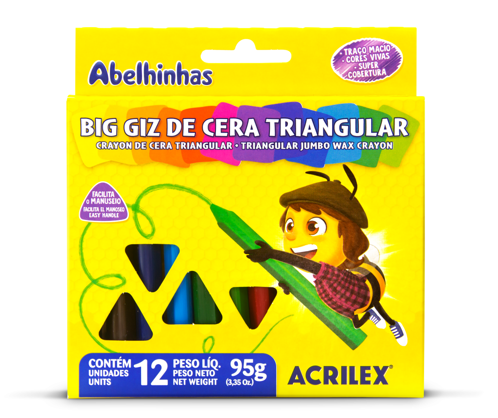 GIZ DE CERA BIG TRIANGULAR 12 CORES ACRILEX