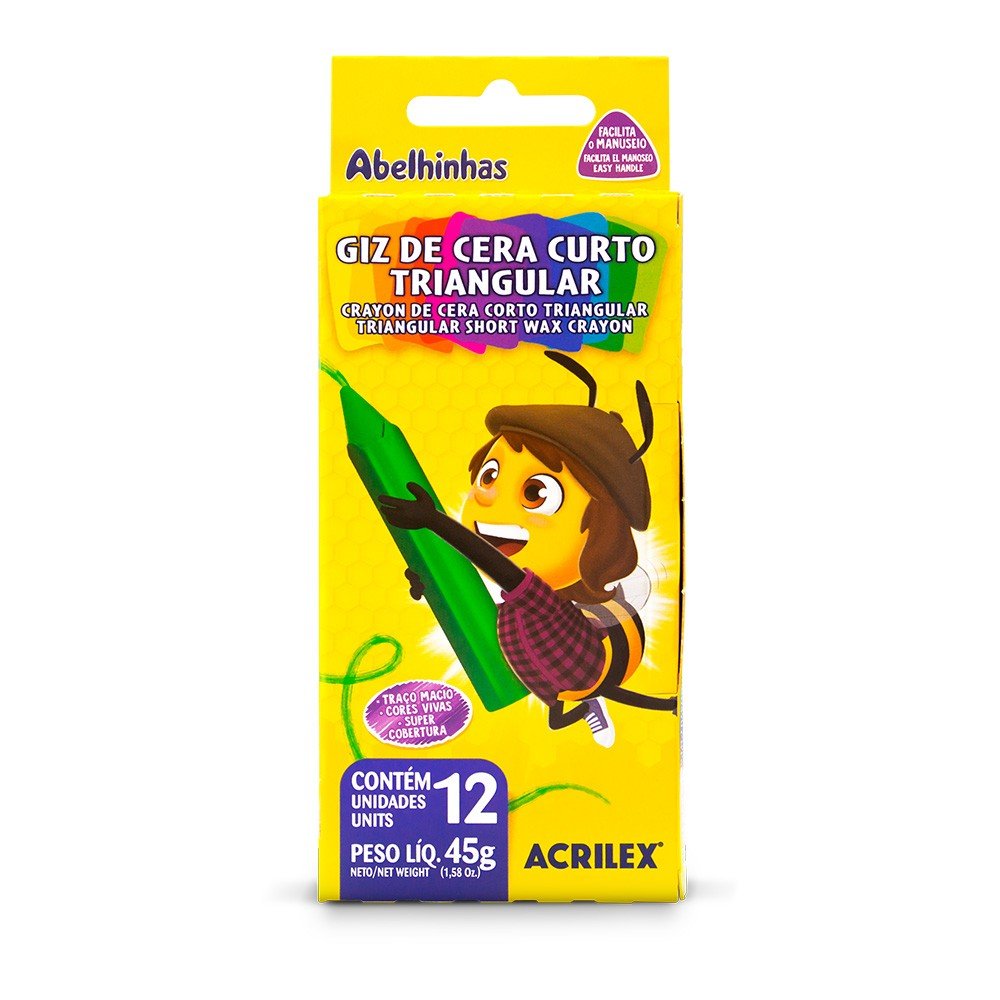 GIZ DE CERA BIG TRIANGULAR CURTO 12 CORES ACRILEX