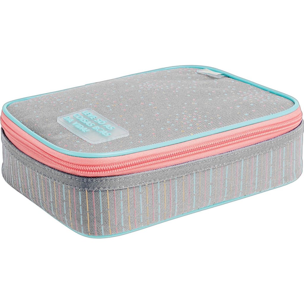 ESTOJO PORTA LAPIS BOX DOTS CINZA/ROSA TILIBRA